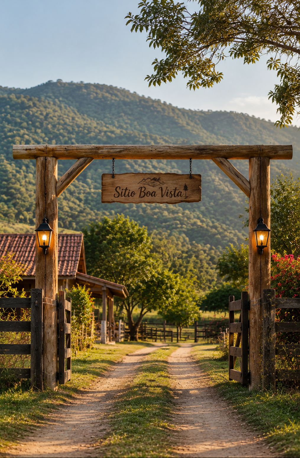 Portal de madeira para propriedade rural